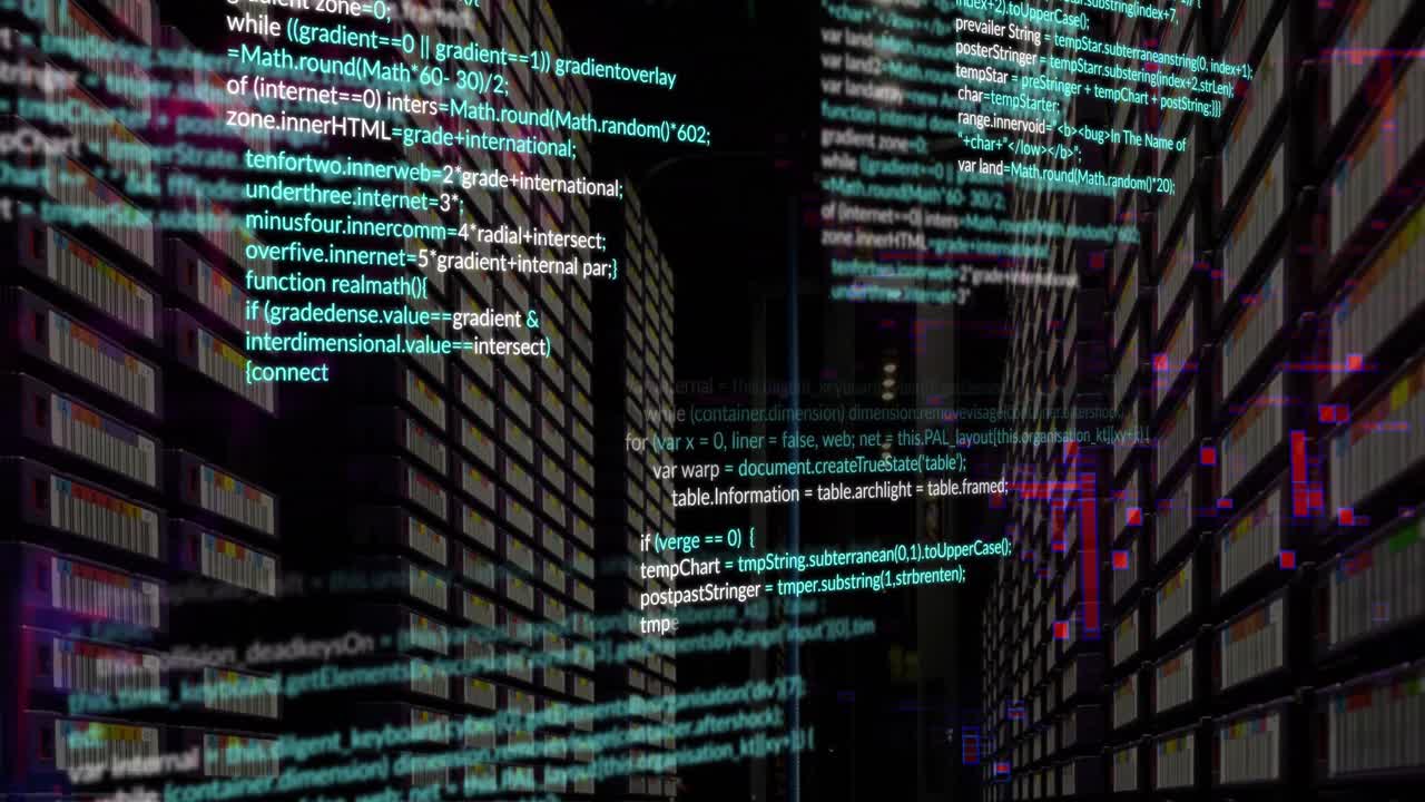 animação do processamento de dados contra a sala de servidores de computador