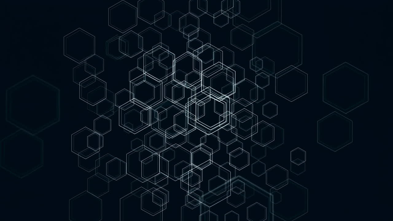 Abstract Animation of Moving Hexagonal Shapes on Dark Background
