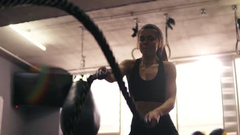 Footage-of-female-battle-ropes-workout.