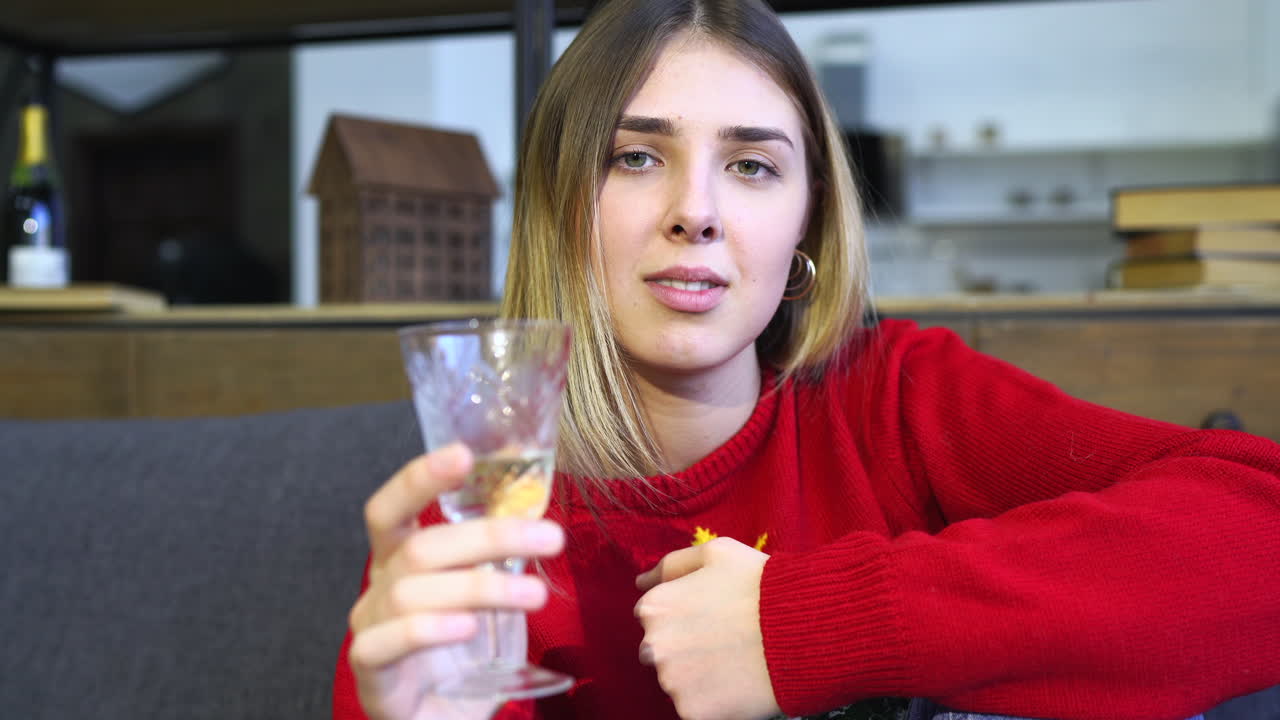 una mujer joven celebrando con champán.