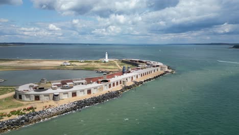 pull back drone aerial reverse reveal hurst castle hampshire uk