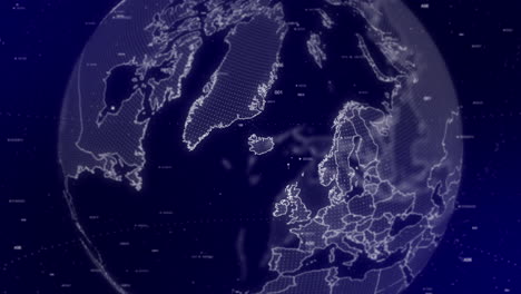 Un-Fondo-De-Video-Cinematográfico-Muestra-Un-Globo-Digital-Girando,-Acercándose-Al-País-De-Islandia