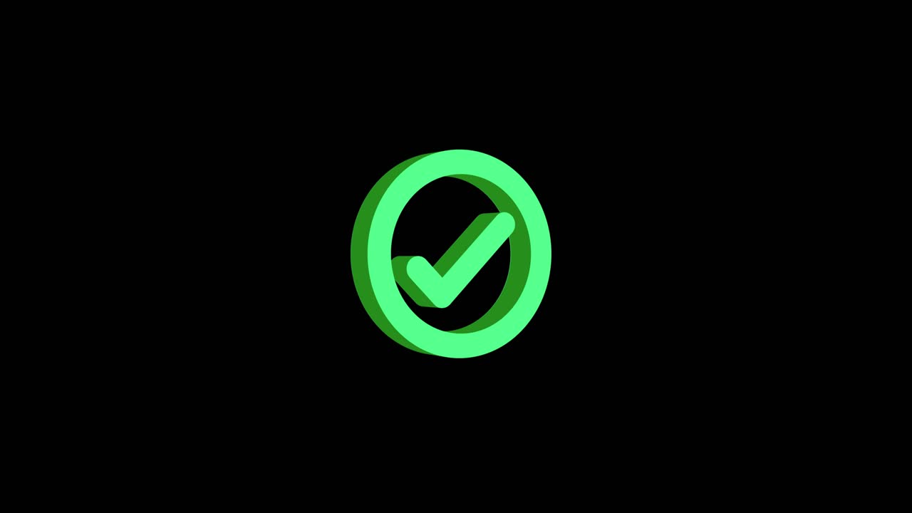 Animated 3D Green Checkmark Icon Appearing on Black Background