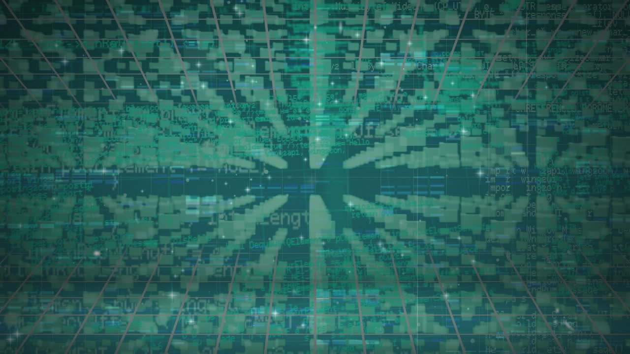 animación de la codificación, datos que forman el icono de bloqueo sobre la interfaz de cuadrícula