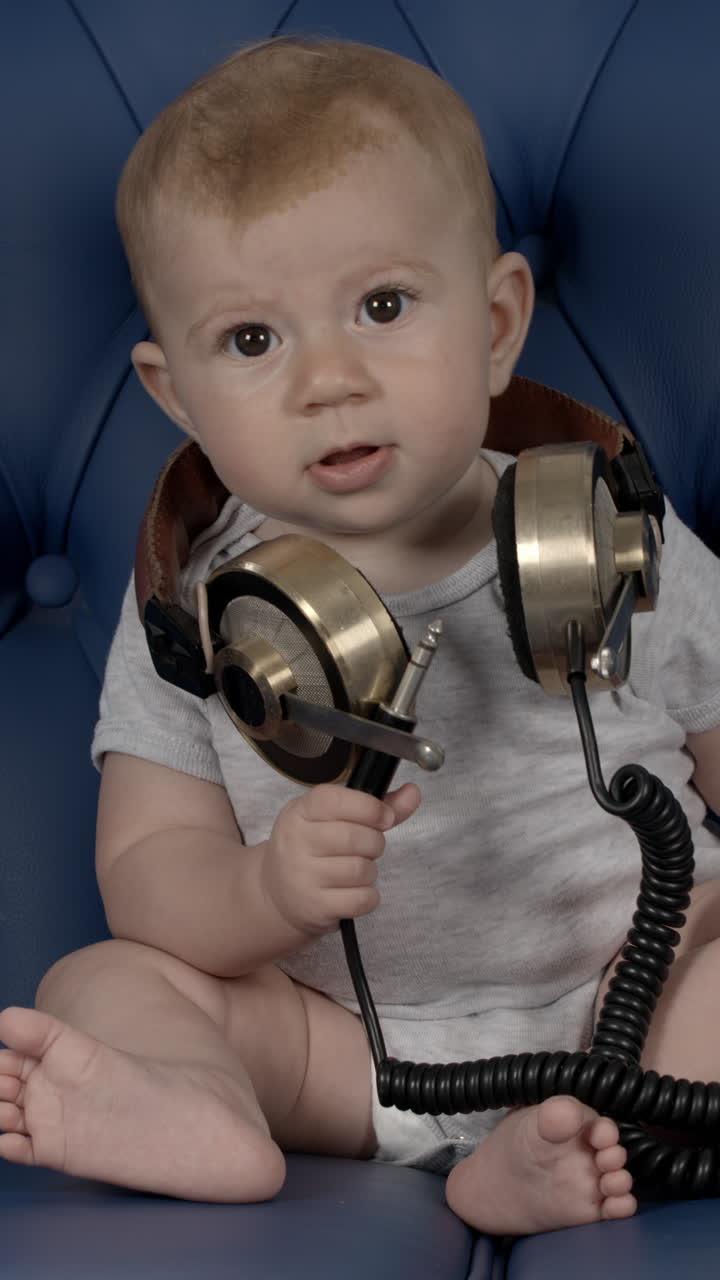 Bebé DJ con auriculares.