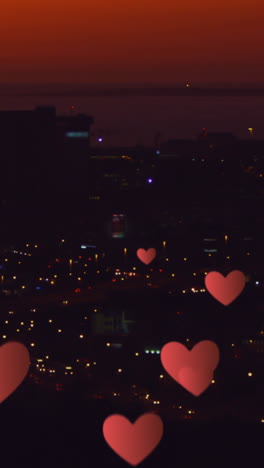 floating hearts at a city 4k