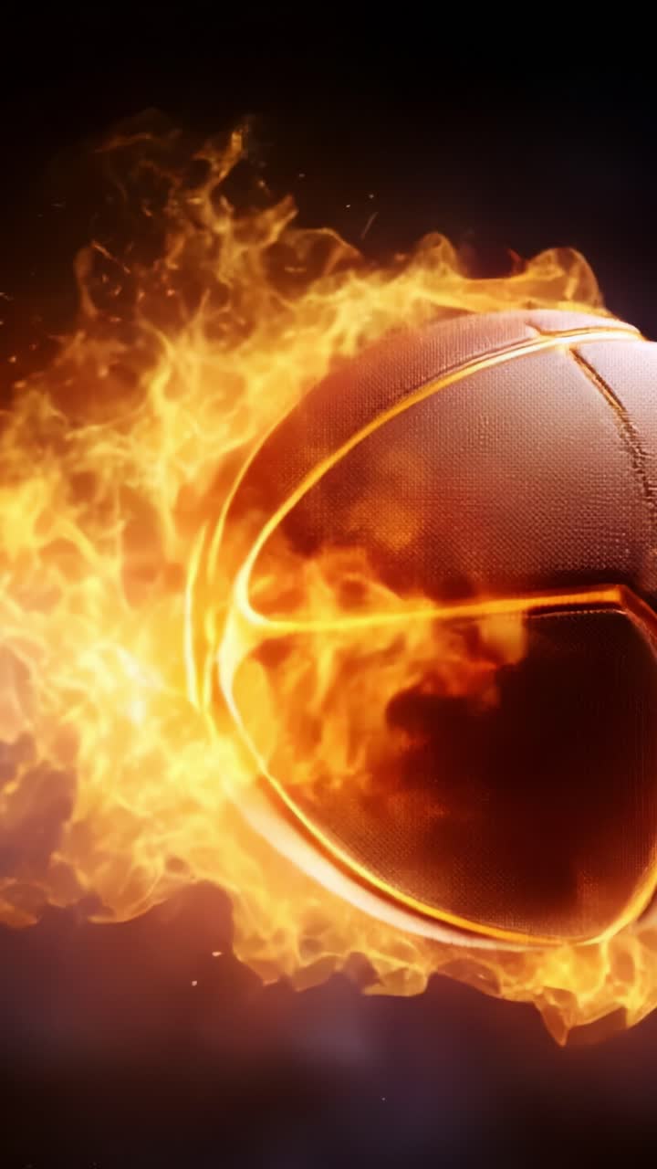 Un pallone da basket infuocato che accende la passione e l'energia, catturando lo spirito ineguagliabile del gioco con fiamme dinamiche e un movimento vivace in immagini mozzafiato