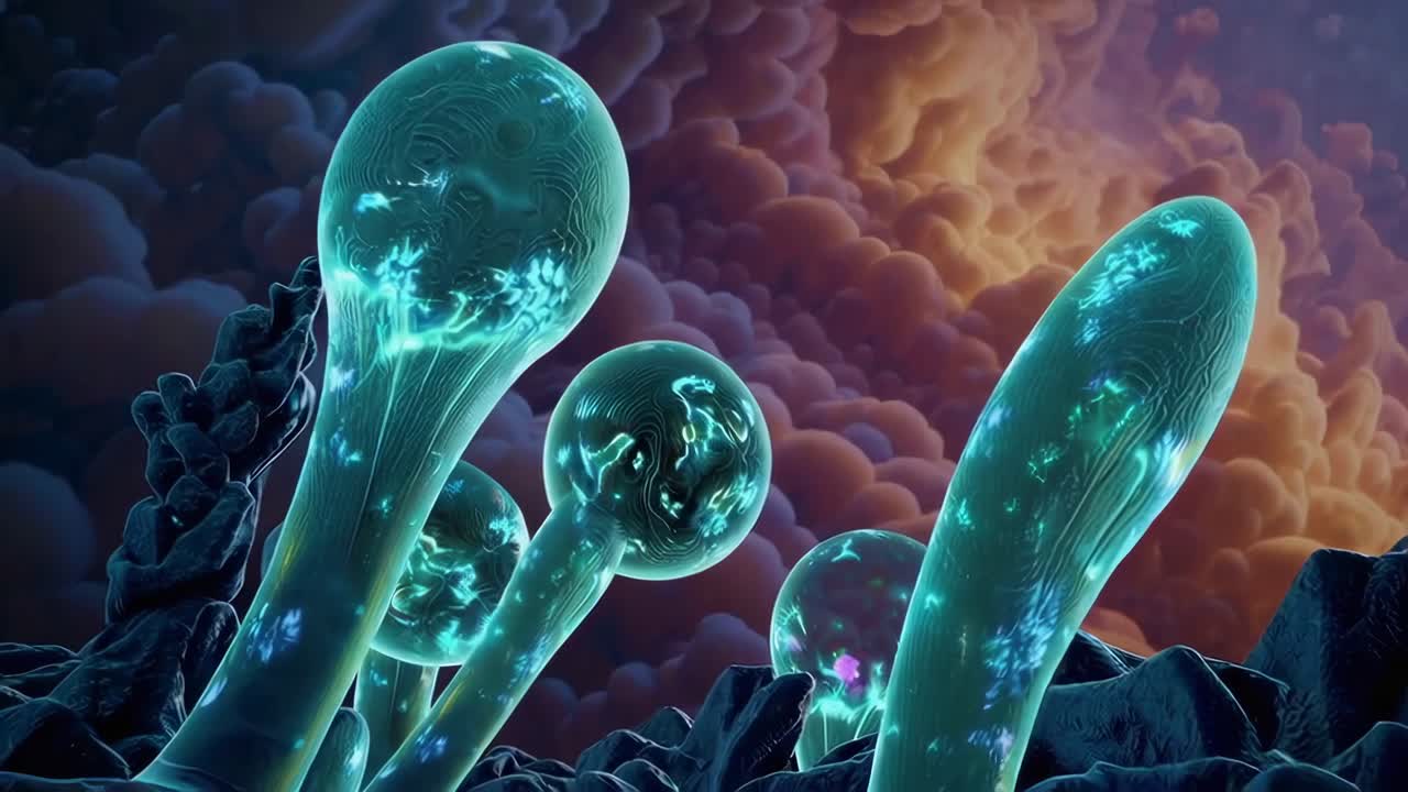 Strutture organiche luminose in una nebulosa