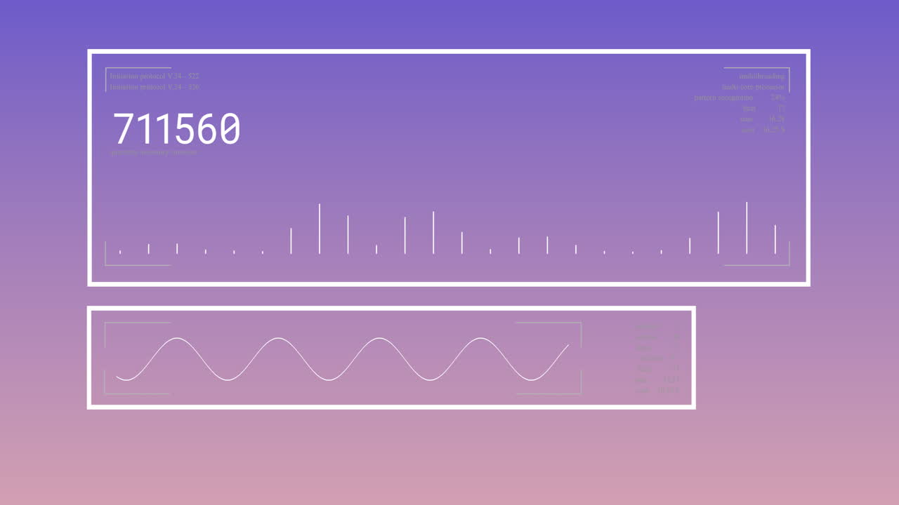 파란색 배경에 있는 데이터 처리 및 다이어그램의 애니메이션