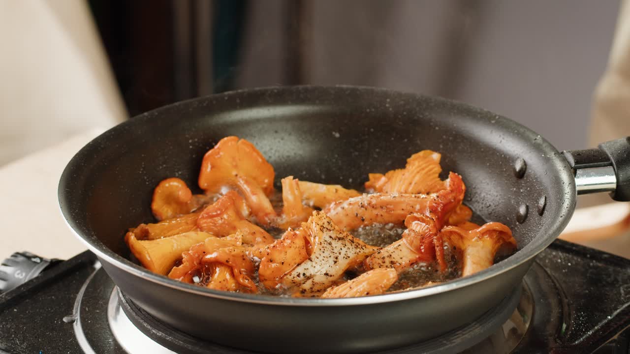 Cooking Fried Mushrooms in a Pan