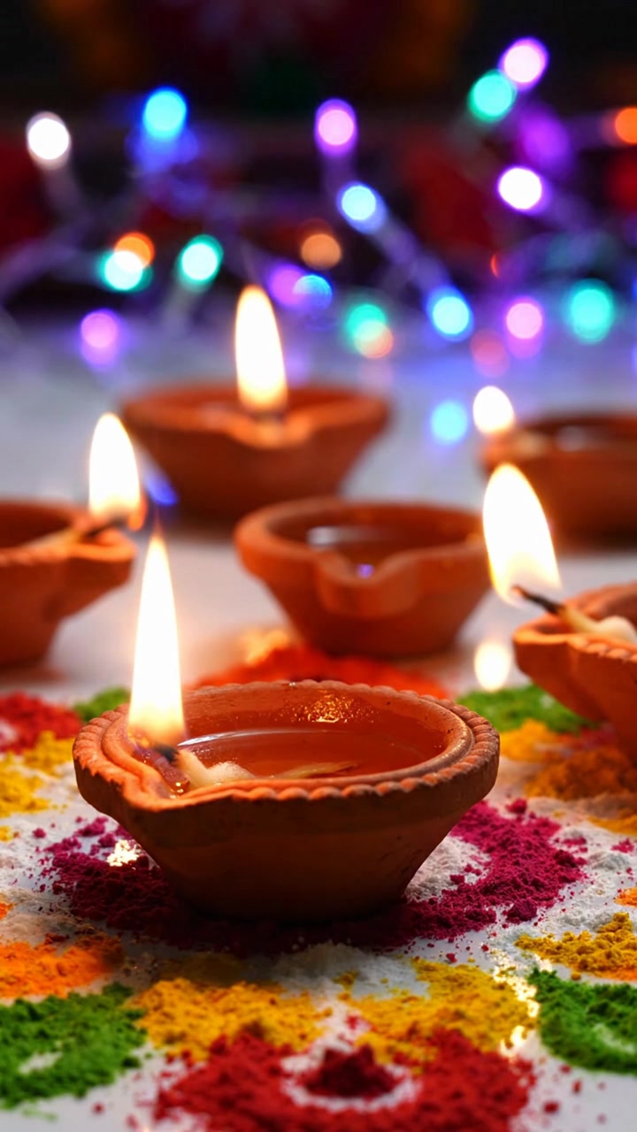 Tradizionali lampade diya in argilla per il festival Diwali