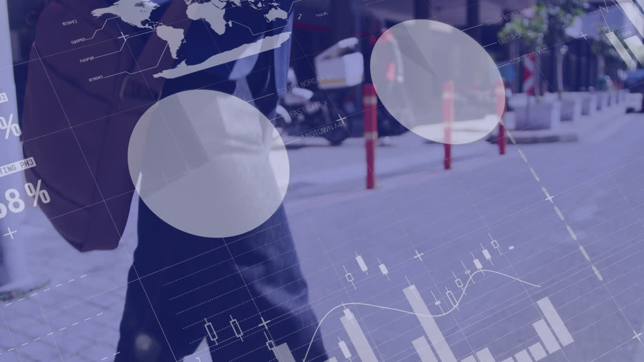 거리를 가로지르는 커피 컵을 가진 아프리카계 미국인에 대한 통계적 데이터 처리