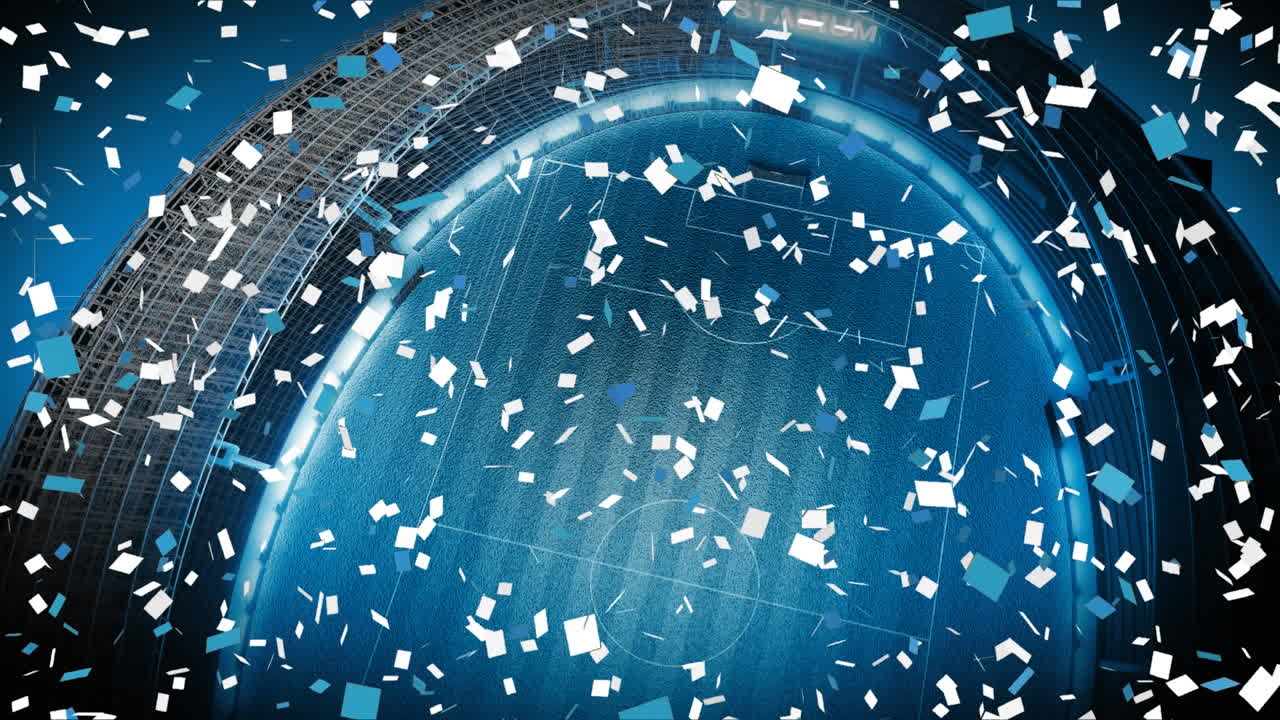 공허한 경기장에서 떨어지는 콘페티