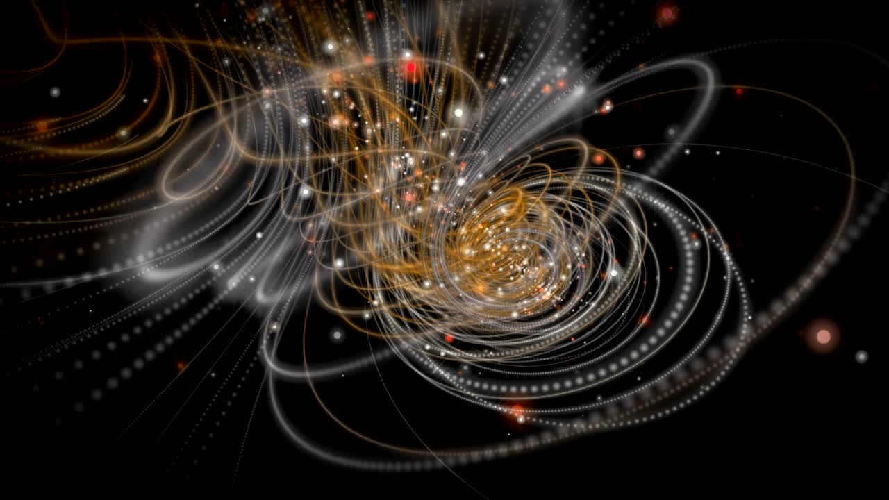 Futuristic animation with stripe object and flickering particles in slow motion, 4096x2304 loop 4K
