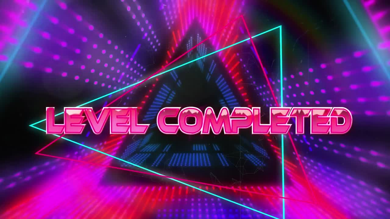 animación del nivel completado en el espacio abstracto digital