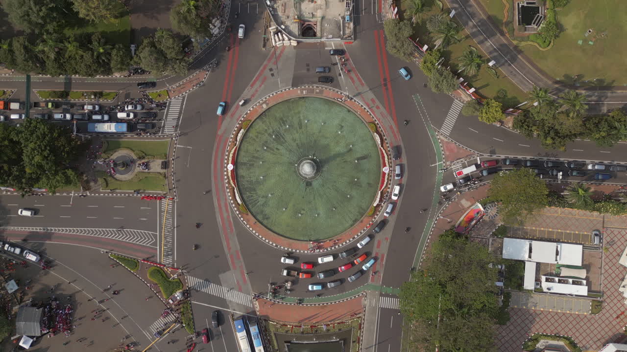 Jakarta Morning Traffic Drives Through Drone Overhead Static 4K 60FPS