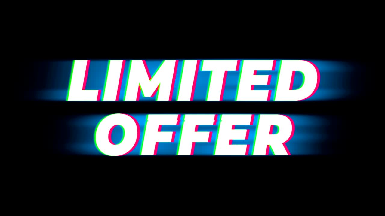 oferta limitada de texto vintage promoción de efecto glitch.