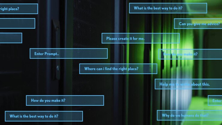 Animation of ai text and data processing over computer servers