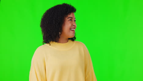 green screen, agreement and woman in studio