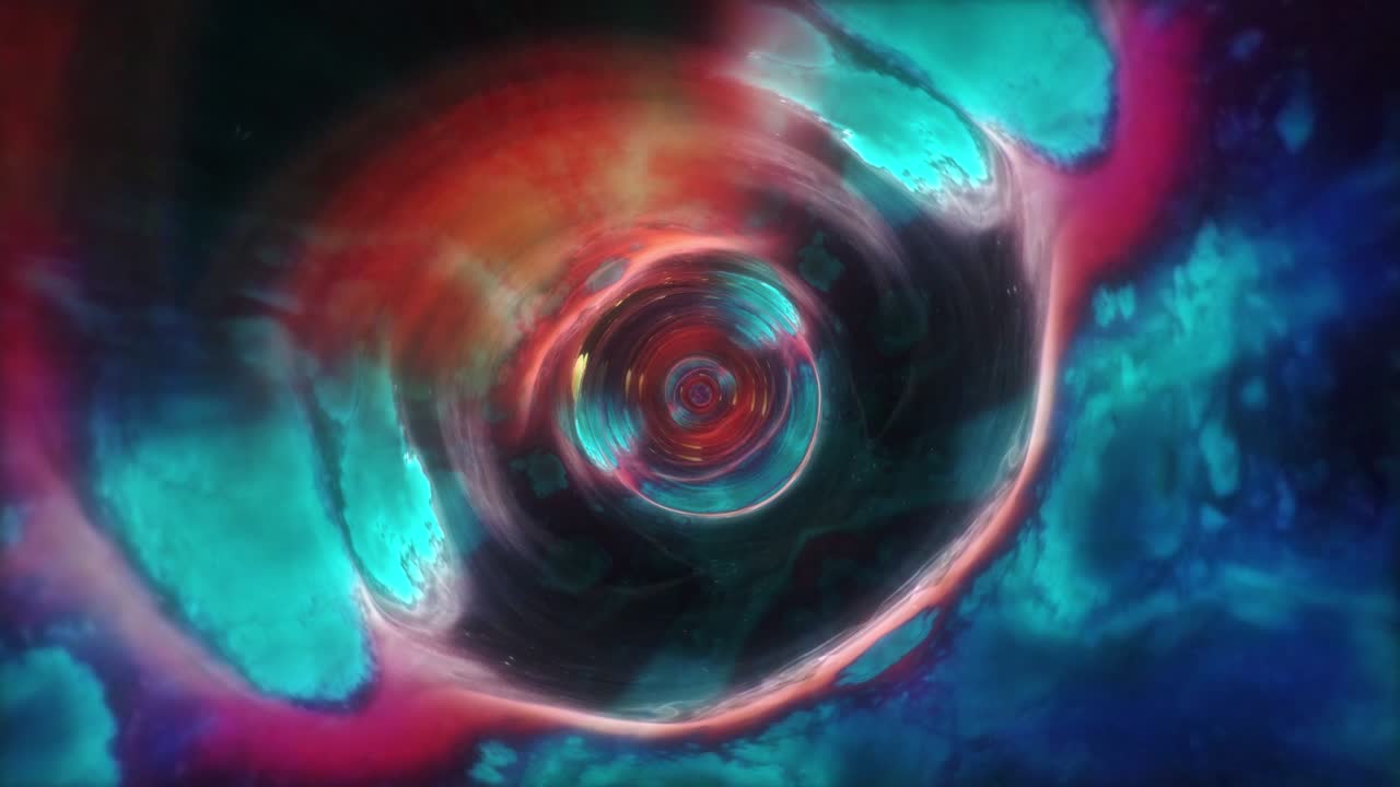 Abstract 3D art space exploration through colorful space time wormhole vortex. 4K Loop red purple blue tunnel for Sci-Fi interstellar travel concept. Science fiction fantasy worm hole tunnel flight.