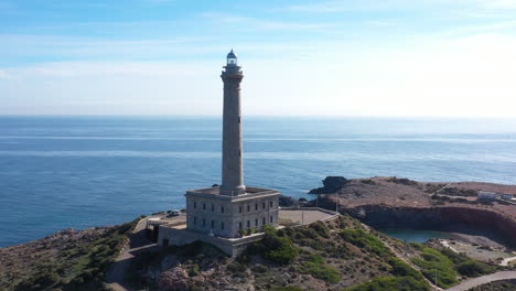 Aerial-view-of-Cabo-de-Palos-lighthouse-mar-Menor-Spain-Mediterranean-Sea-sunny