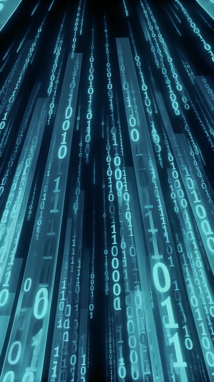 Digital Binary Code Streams Falling on Dark Background