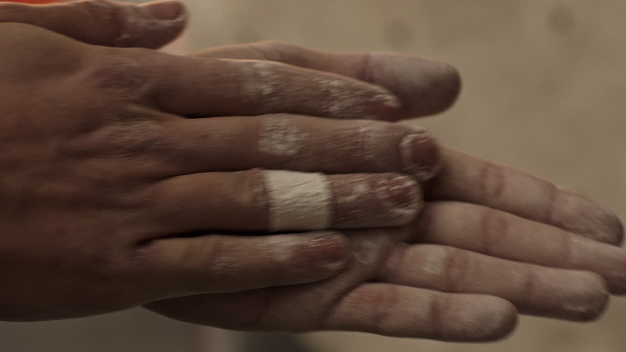 Hands preparing for climbing