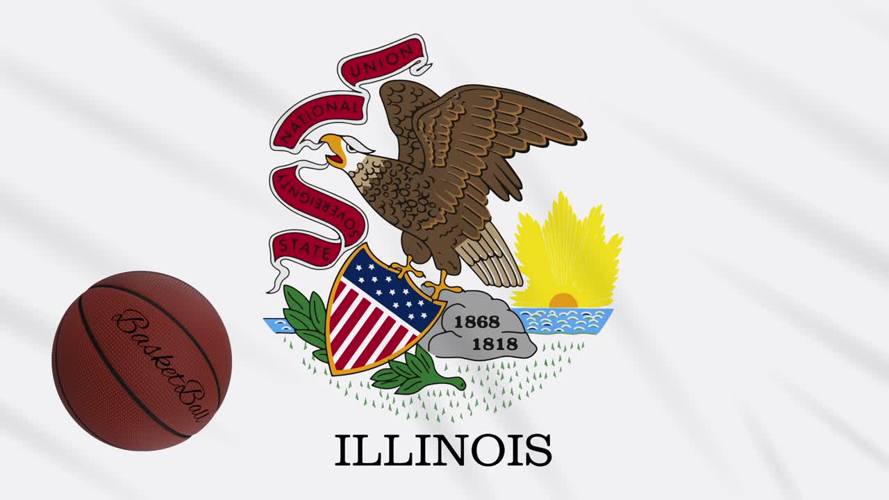 일리노이 발이 흔들리고 농구 공이 회전하고, 루프