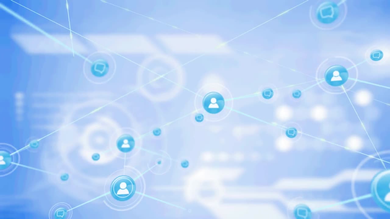 파란색 배경 위의 연결 네트워크의 애니메이션