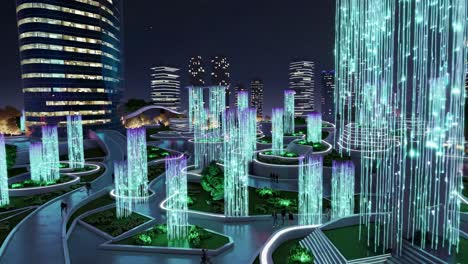 futuristic city park at night