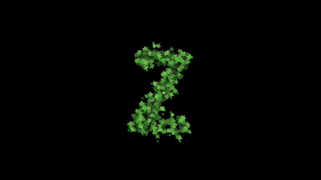 Green leaves forming letter Z on transparent background