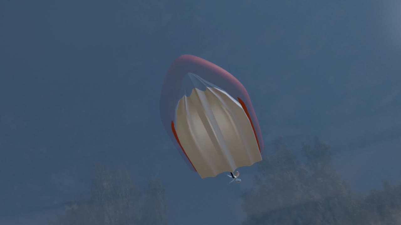 Animazione 3D realistica di un uomo che pilota un gommone con motore fuoribordo da un molo attraverso una laguna tranquilla verso la sua casa sul lago