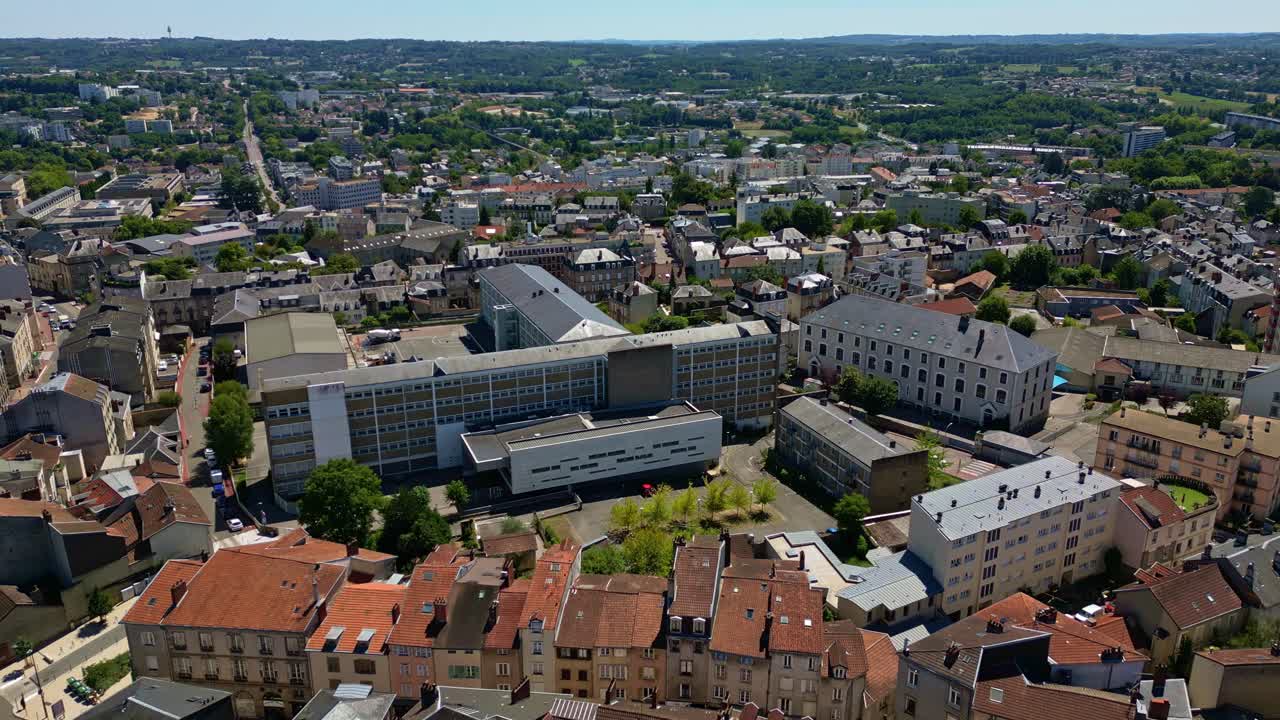 Limoges cityscape, France. Aerial forward