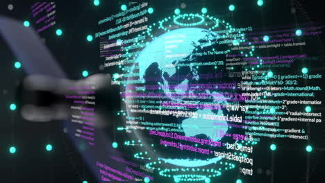 animation of globe and data processing over dark background