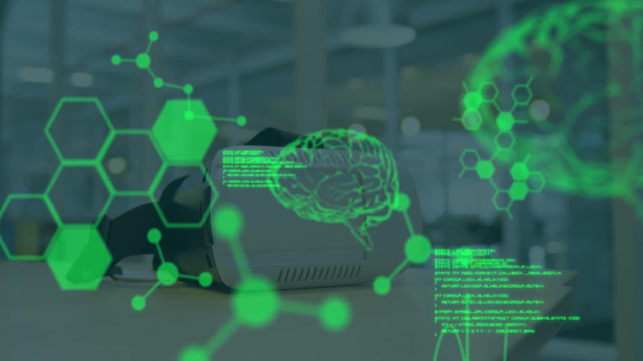 animación de cerebros y procesamiento de datos médicos en la interfaz, sobre el hospital