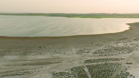 aerial footage of footprints on coast of rann of kutch tharparkar in sindh, akistan.