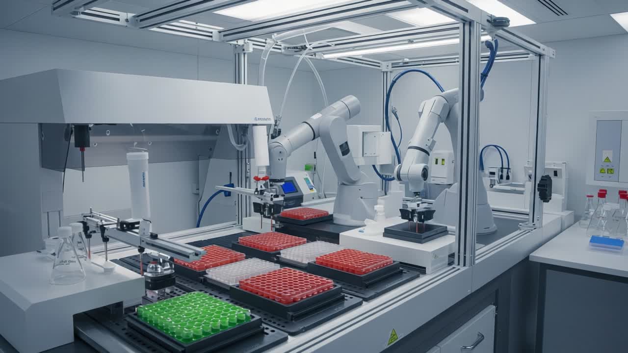 Advanced Robotic Laboratory Automation: Precision Robotics and Pipetting Systems Streamlining Innovative Scientific Research and Experimentation in a Modern Lab Environment