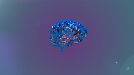 metallic blue human brain spinning against colorful spots on grey background