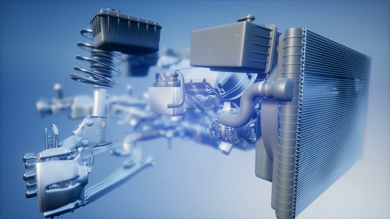 motores de automóviles detallados y otras piezas