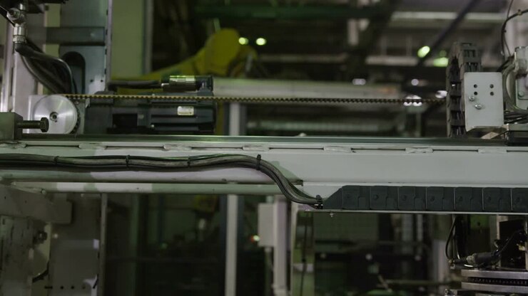 Magnetic Machine Takes and Transports Tire Rim Closeup