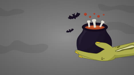 happy halloween celebration with cauldron witch