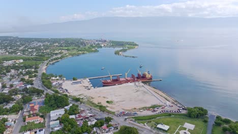 Construction-site-of-new-Barahona-cruise-port-in-the-Dominican-Republic,-aerial