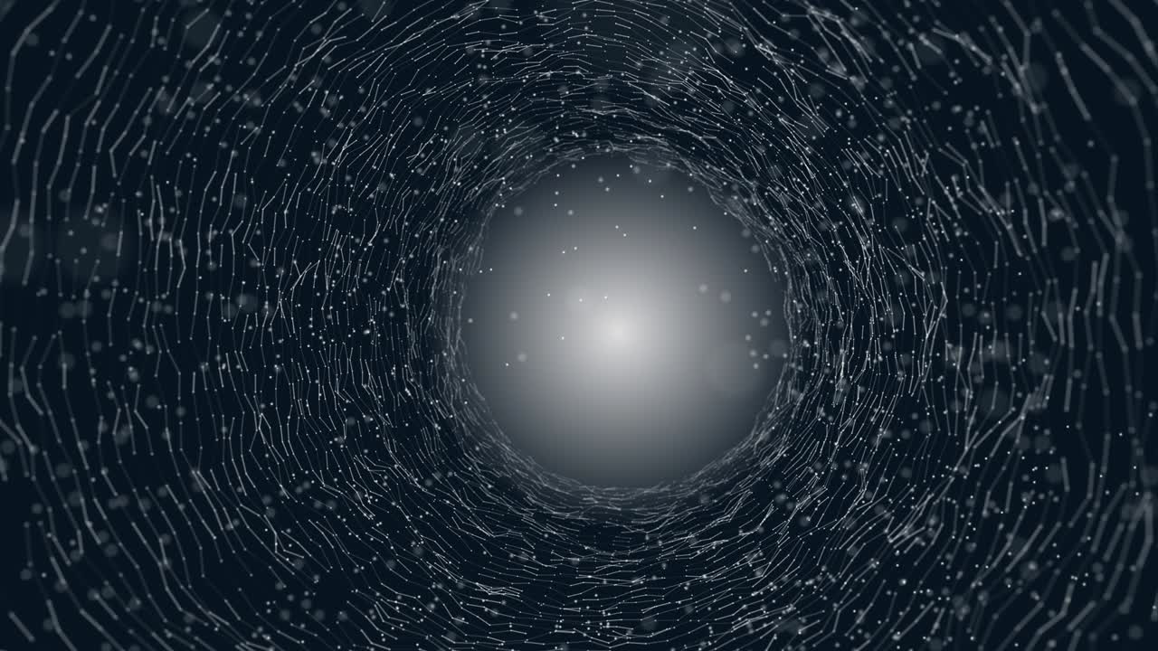 puerta de entrada del túnel espacial portal para el futuro con con parpadeante luz cuadrícula de alambre pared línea de puntos y círculo superficie de onda de remolino con puerta para el espacio digital galaxia ciencia tecnología concepto abstracto