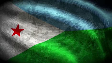 60 fps bandera de djibouti de grunge oscuro con textura de tela en mal estado ondeando, animación de bucle sin costuras en 4k 3d