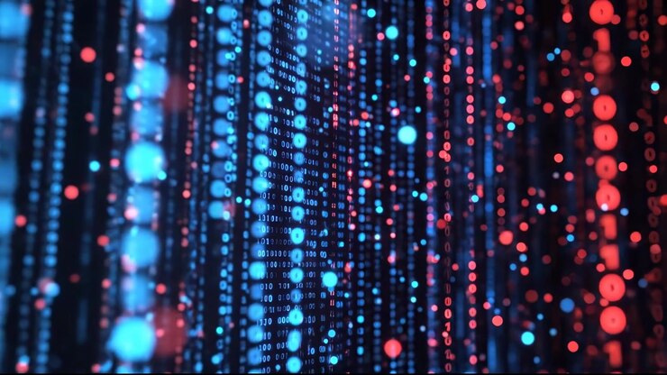 Abstract Flusso di dati digitali con codice binario luminoso