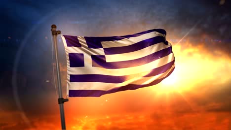 greece flag backlit at beautiful sunrise loop slow motion 4k
