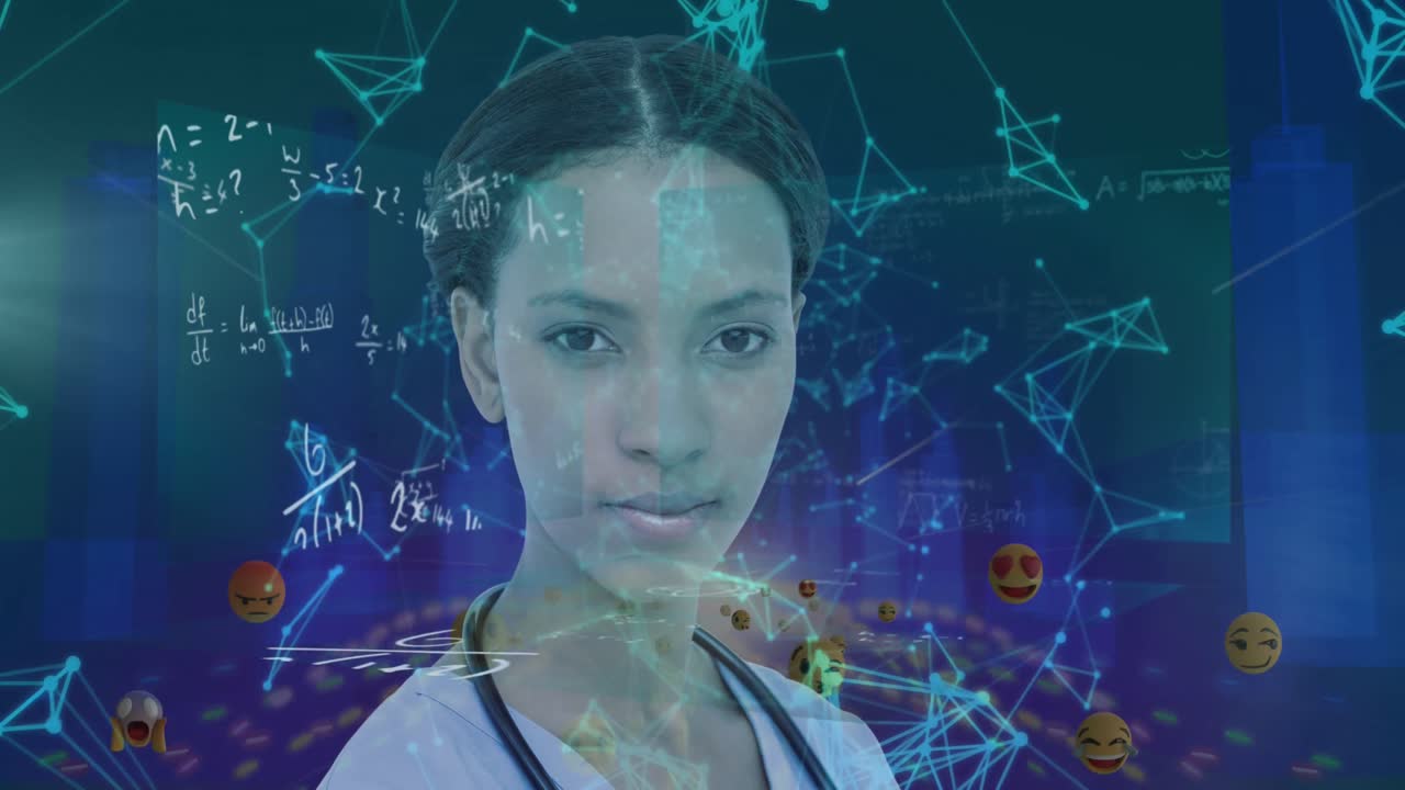 médico femenino sobre la red de conexiones contra el modelo de ciudad en 3d