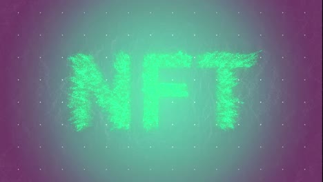 animation of nft text banner and dots pattern against purple gradient background