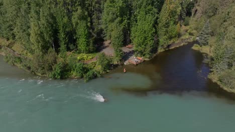 aerial footage the soldotna creek park next to the kenai river in alaska