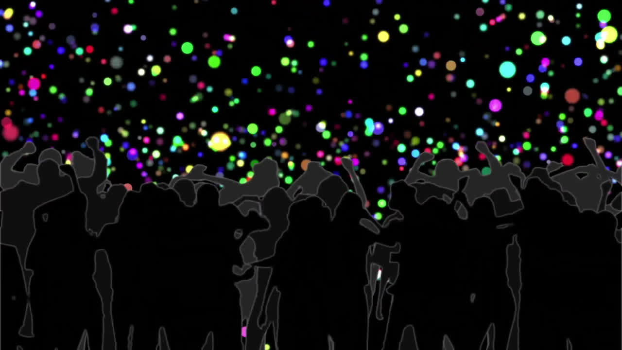 animación de personas bailando con luces brillantes en fondo negro